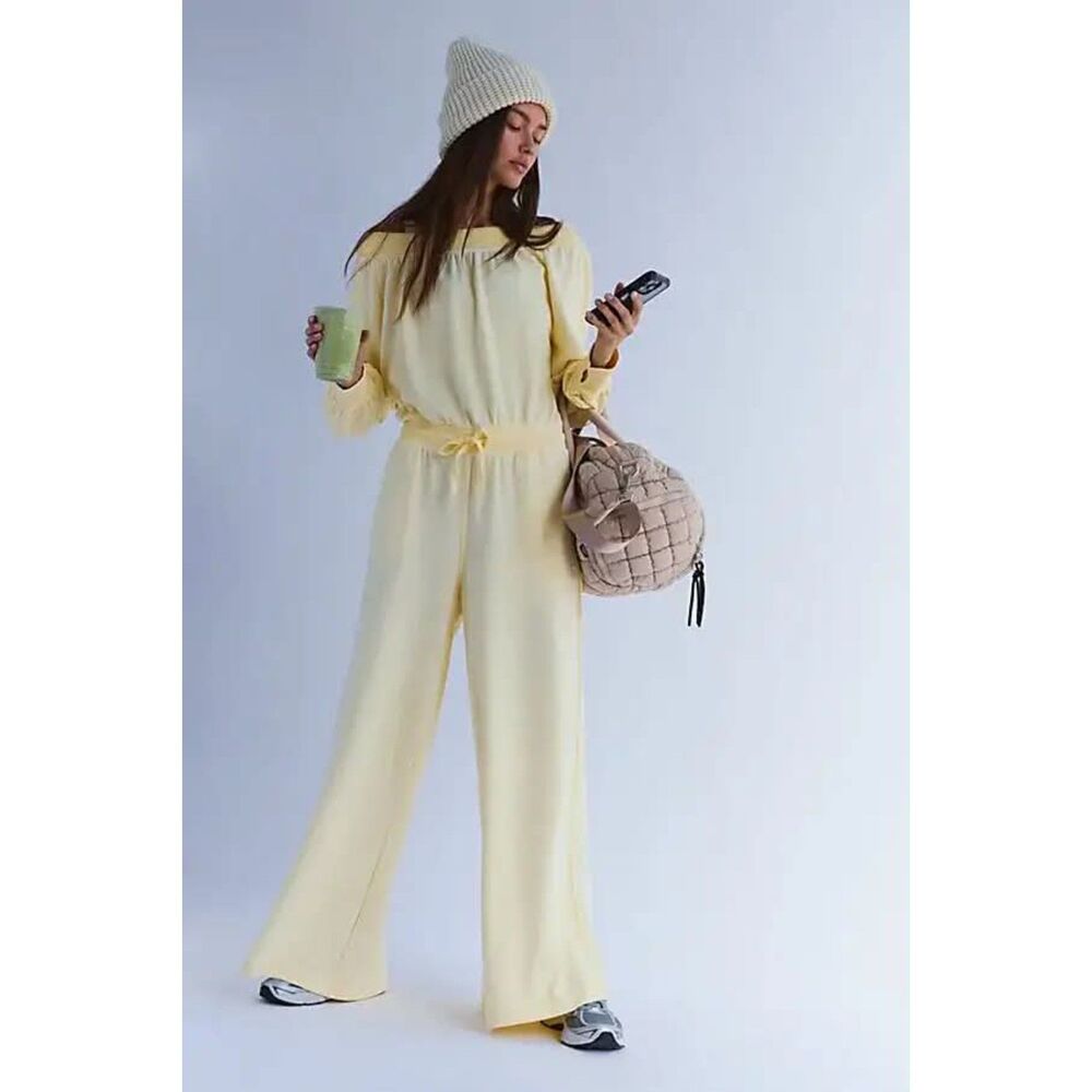 NWOT Free People Movement One to Beat Onesie Butter Yellow Terry Jumpsuit-Size M